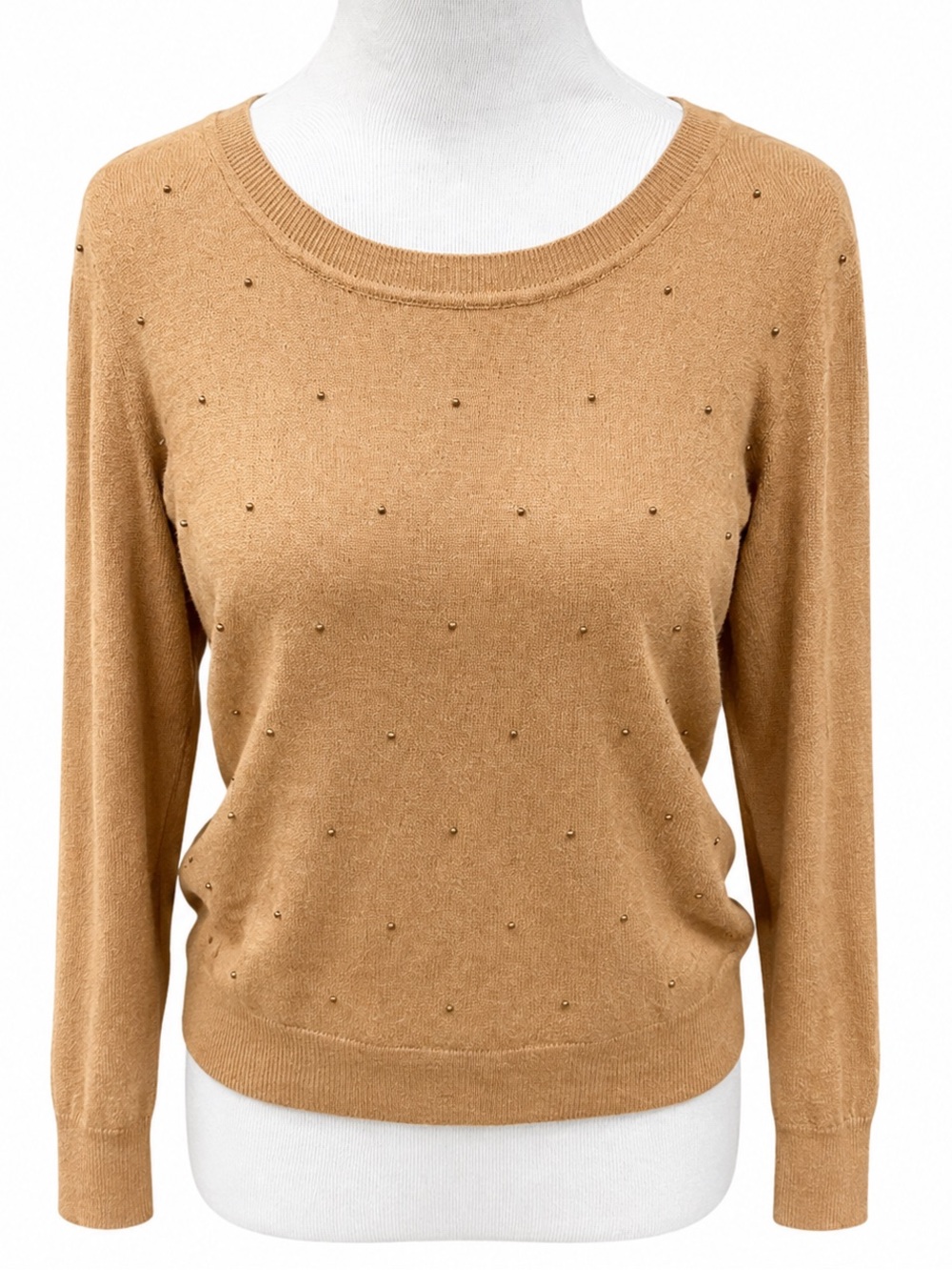 Banana Republic Camel Crewneck Sweater with Bead Detail Small